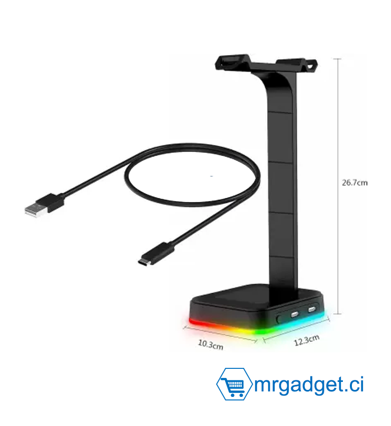 RGB Support pour casque avec 2 ports de charge USB, support pour