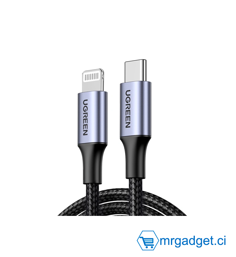 Câble USB-C vers Lightning  200 cm- Câble Lightning certifié MFi compatible avec l'iPhone 14/14 Pro/14 Pro Max, l'iPhone 13/12/11/X/XR/XS/8, l'iPad 9, les AirPods Pro ... - UGREEN US304 60759 #10196