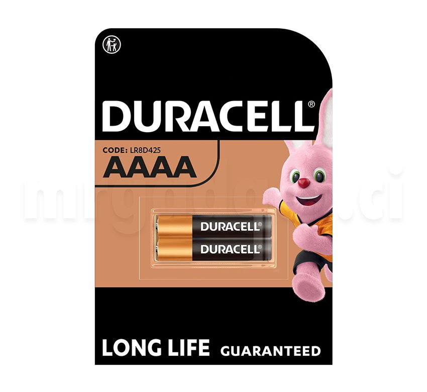 Pile alcaline Duracell spéciale AAAA 1,5 V, pack de 2 (LR8D425), conçue pour une utilisation dans les stylos numériques, dispositifs médicaux et phares