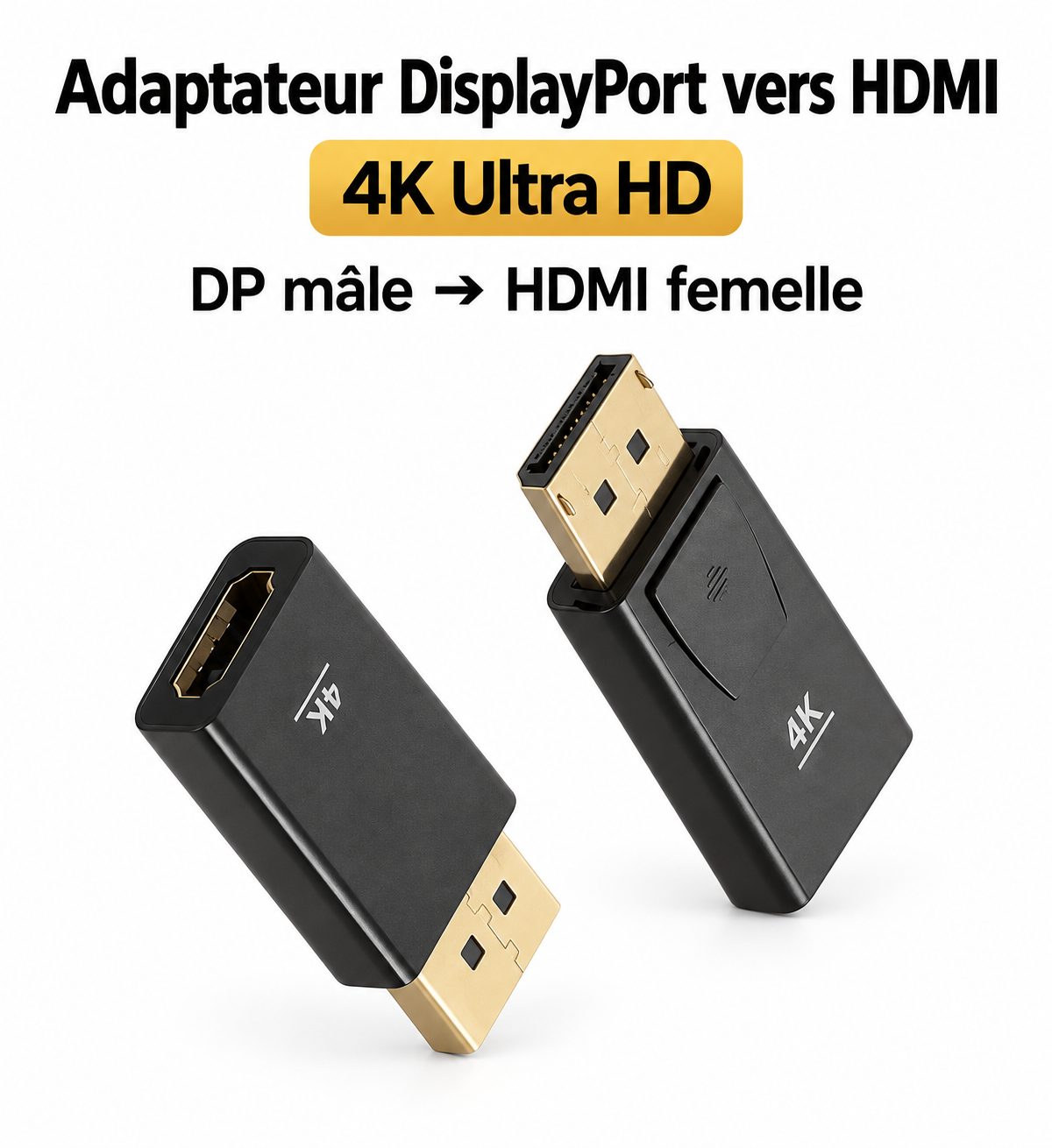 Adaptateur DisplayPort mâle vers HDMI femelle 4K Ultra HD pour PC et écran