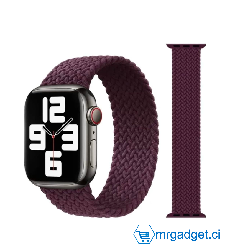 Bracelet en nylon tressé Dado Solo Loop pour Apple Watch, bracelet élastique pour Series Ultra 2 | 9 | 8 Ultra | 8 | 7 | 6 | 5 | 4 | 3 | SE avec connecteurs métalliques - Bordeaux