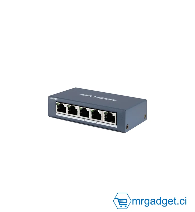 HIKVISION DS-3E0505-O-Commutateur Gigabit 5 ports Accès réseau 1000M > Commutation à vitesse câblée et conception sans blocage > Commutation de stockage et de transfert > Coque métallique solide et robuste