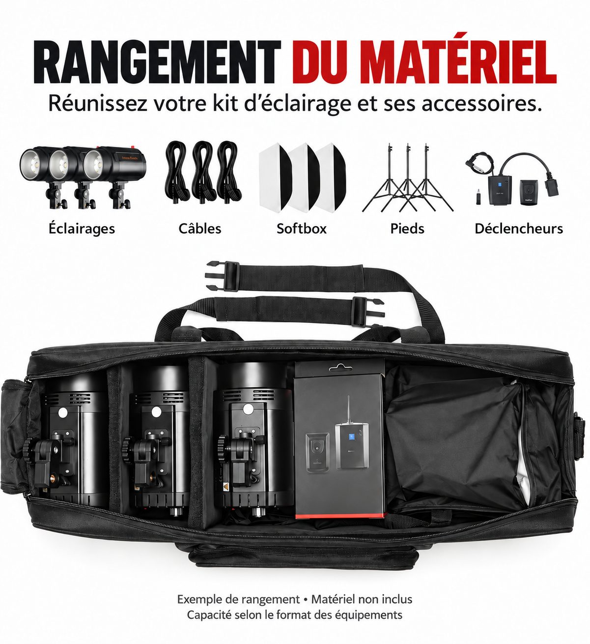 AMBITFUL CB105 – Sac de transport audiovisuel 105 cm pour éclairages, flashs, trépieds, softbox et accessoires photo vidéo