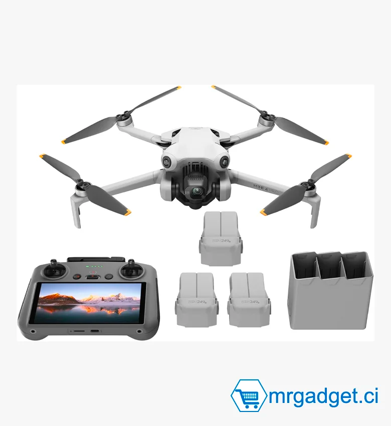 DJI Bundle DJI Mini 4 Pro Fly More avec DJI RC 2 (Radiocommande avec Écran), Mini Drone Pliable avec Caméra 4K, Moins de 0,549 lb/249 g, Temps de Vol de 34 min, 2 Batteries Supplémentaires, C0