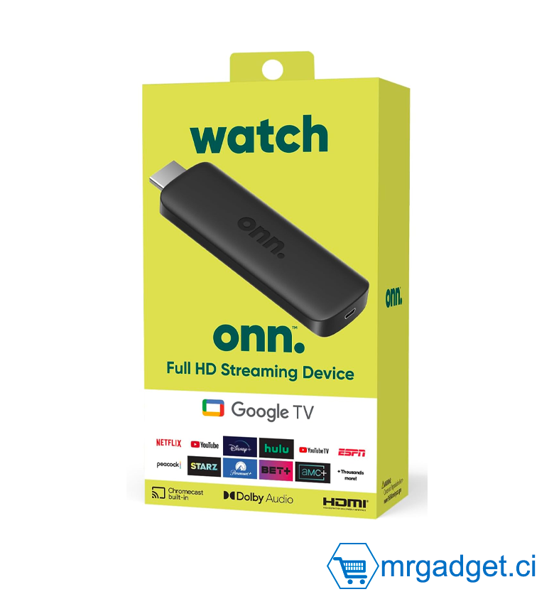 onn. Android TV Streaming Stick  2K FHD Noir (nouvelle version)