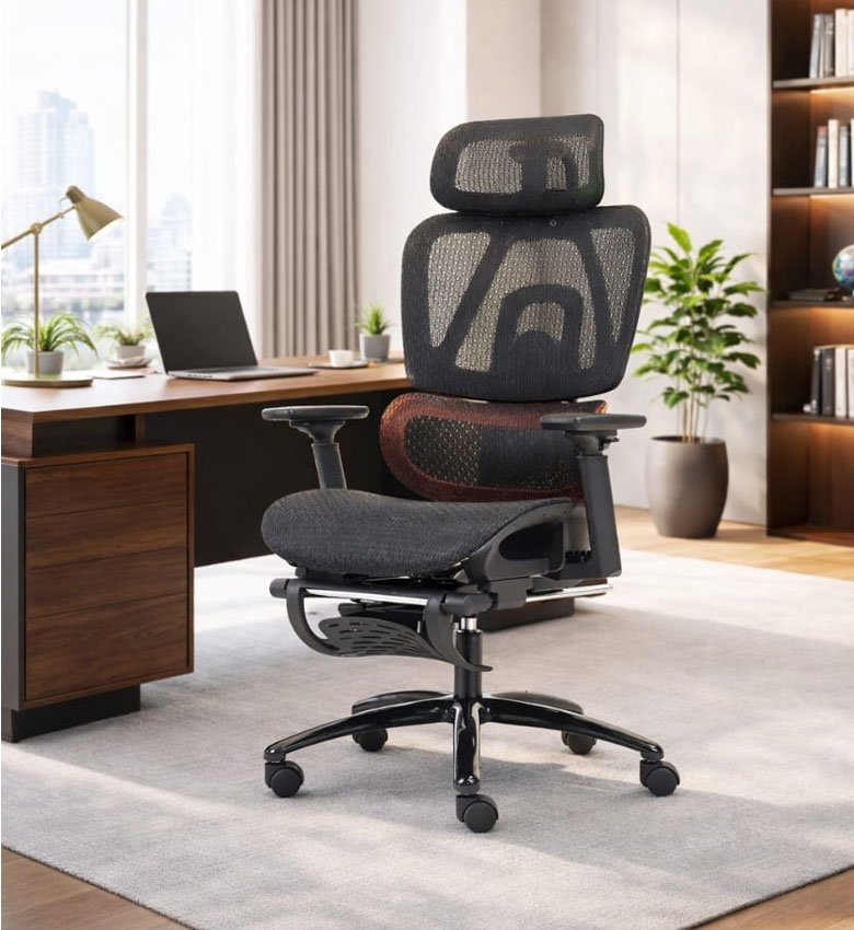 MEETION CHR32 - Siège de bureau - Fauteuil Gamer - Noir & orange Chaise de jeu ergonomique e-sport à dossier réglable avec repose-pieds