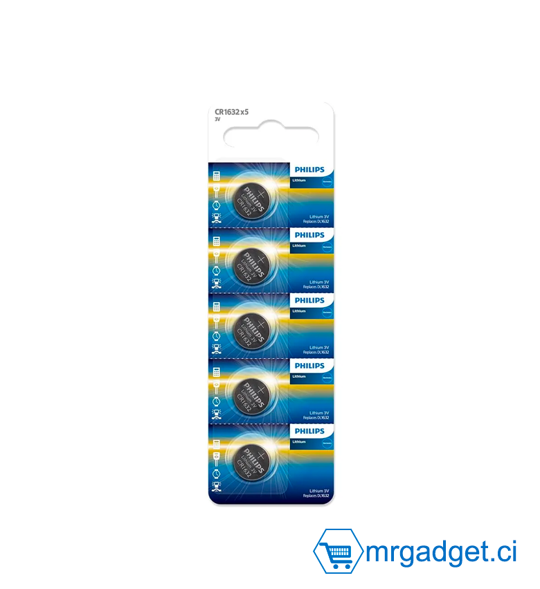 Philips CR1632 3V Batterie de cellule de pièce Lot de 05 piles