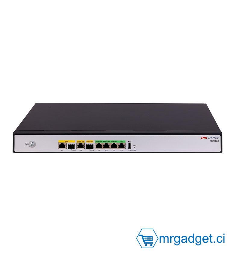 Hikvision DS-3WG507G-SI - Routeur Smart Managed 7 Ports Gigabit - Multi-WAN Load Balancing - Capacité 500 Utilisateurs - Contrôleur Wi-Fi 288 AP - Sécurité VPN IPsec/L2TP & Pare-feu DDoS - Format Rackable 1U - Matériel Réseau Pro