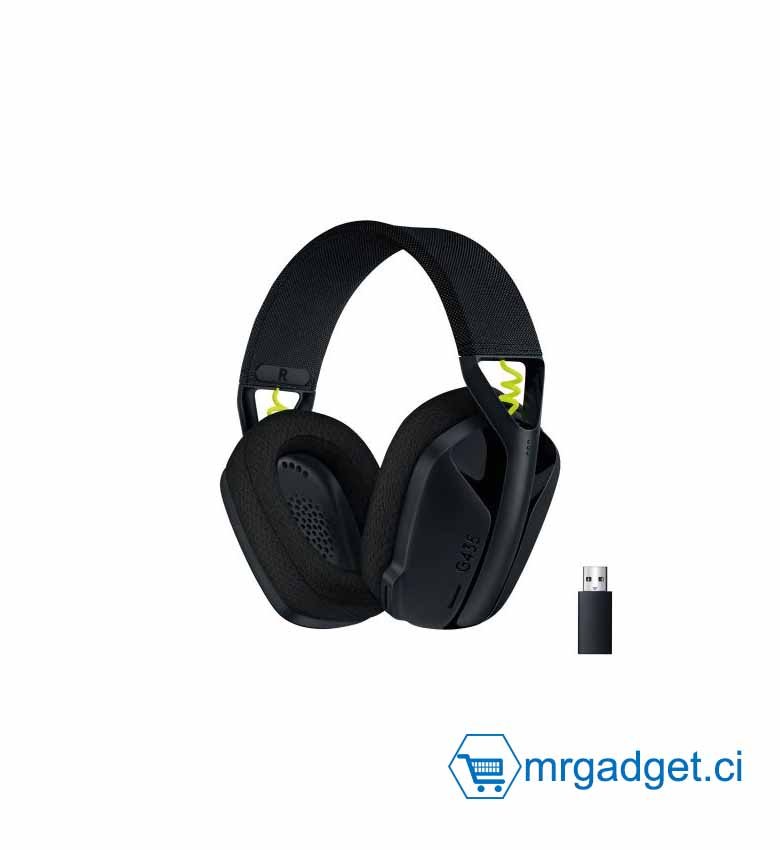 Logitech G435 LIGHTSPEED et Bluetooth Sans Fil Casque Gaming - léger circum-auriculaire, micro intégré, batterie de 18h, compatible avec Dolby Atmos, PC, PS4, PS5, Mobile - Noir