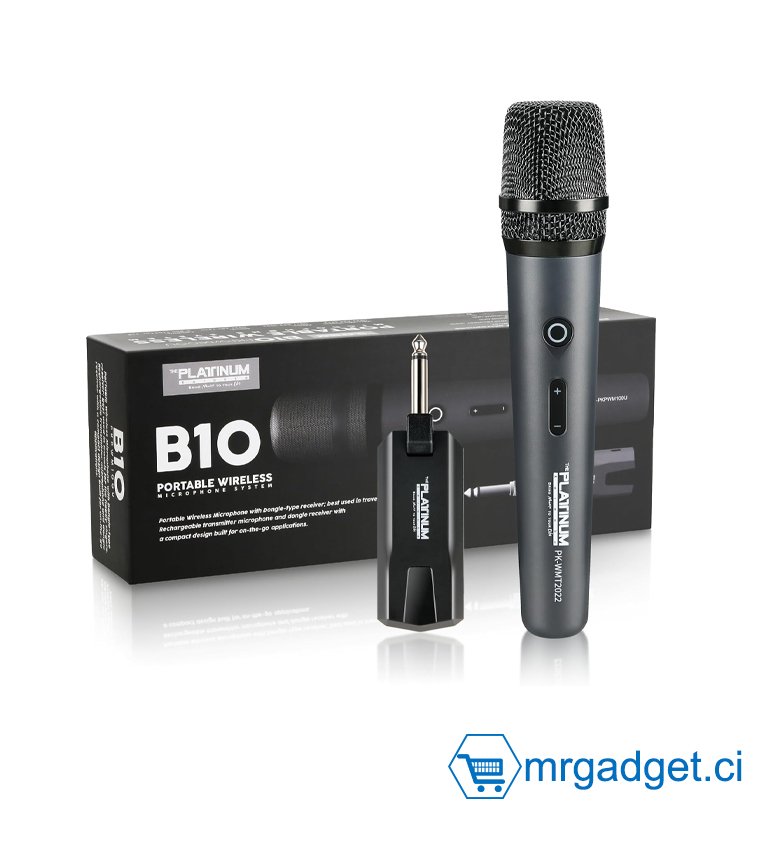 Système de microphone sans fil rechargeable Platinum B10, haute qualité vocale, récepteur sans fil UHF rechargeable, Plug and Play