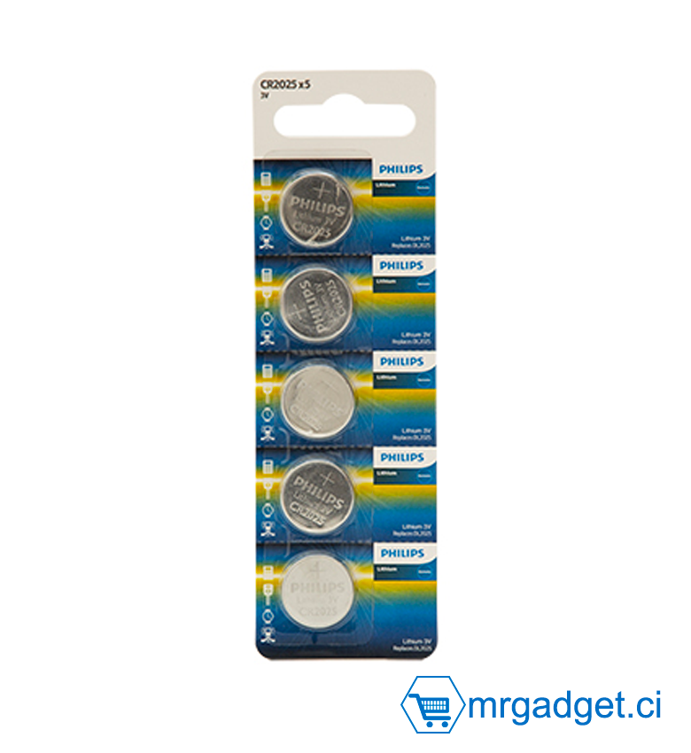 Philips CR2025 Pile Batterie de pièce de lithium 3V lot de 5 piles