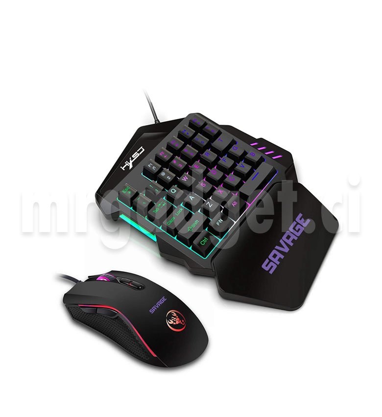 Mini clavier Gaming + souris de jeu filaire, petit clavier de jeu à une main, repose-main large avec 35 touches colorées à LED pour téléphone portable PUBG, portable, poids léger