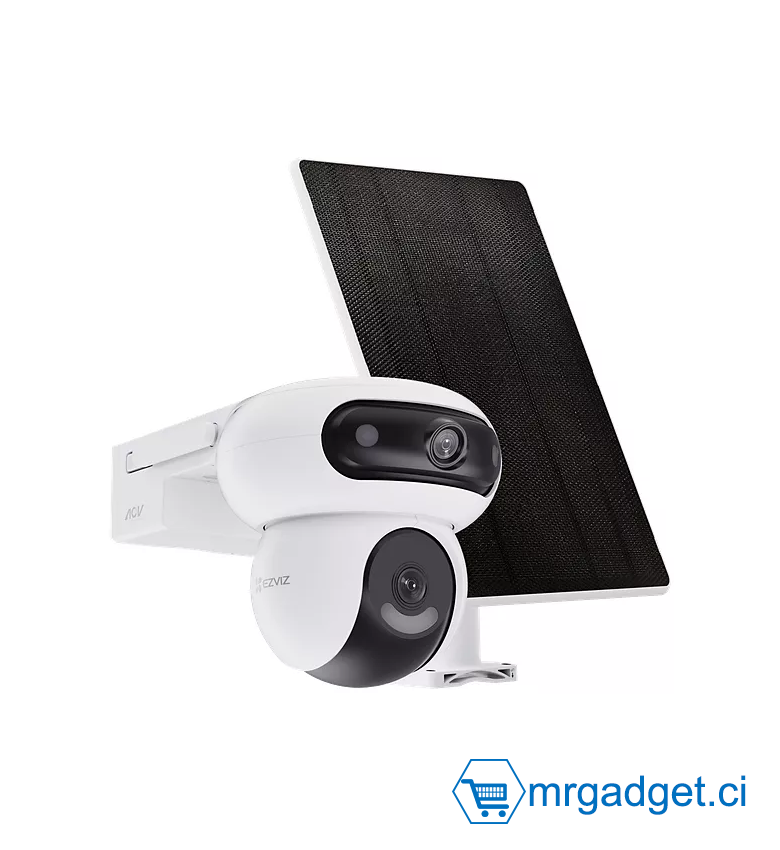 Caméra Solaire Wi-Fi 360° EZVIZ HB90 - Double Objectif 4MP+4MP (2K+) - Panneau Solaire Inclus - Batterie Rechargeable - Vision Nocturne Couleur - IA Détection Humains & Véhicules - Défense Active - Audio Bidirectionnel - Kit Vidéosurveillance