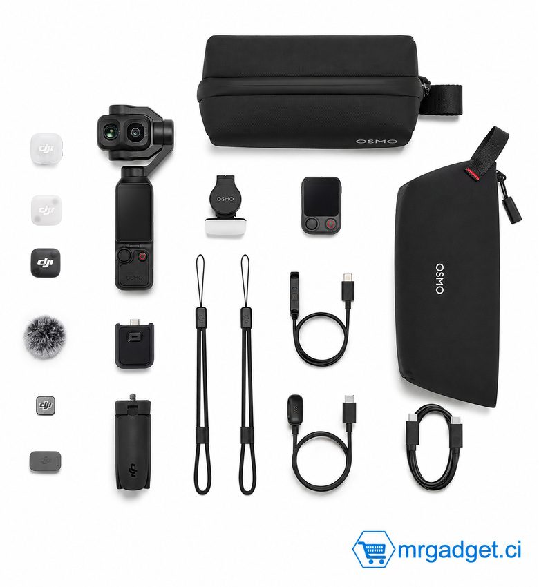 DJI Osmo Pocket 4P Vlog Combo – Caméra 4K à Double Objectif avec Micro Sans Fil DJI Mic Mini 2 et Stabilisation 3 Axes