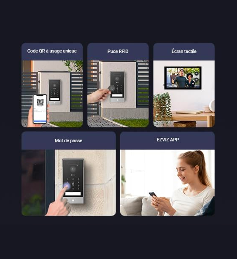 EZVIZ HP7 Pro  4K Visiophone Connecté Interphone Vidéo, 8 Pouces Moniteur Tactile, Reconnaissance Paume/Visage, Unlock à Distance, 2 Fils, Détection Humaine, Option RFID, Étanche, WiFi bi-Bande