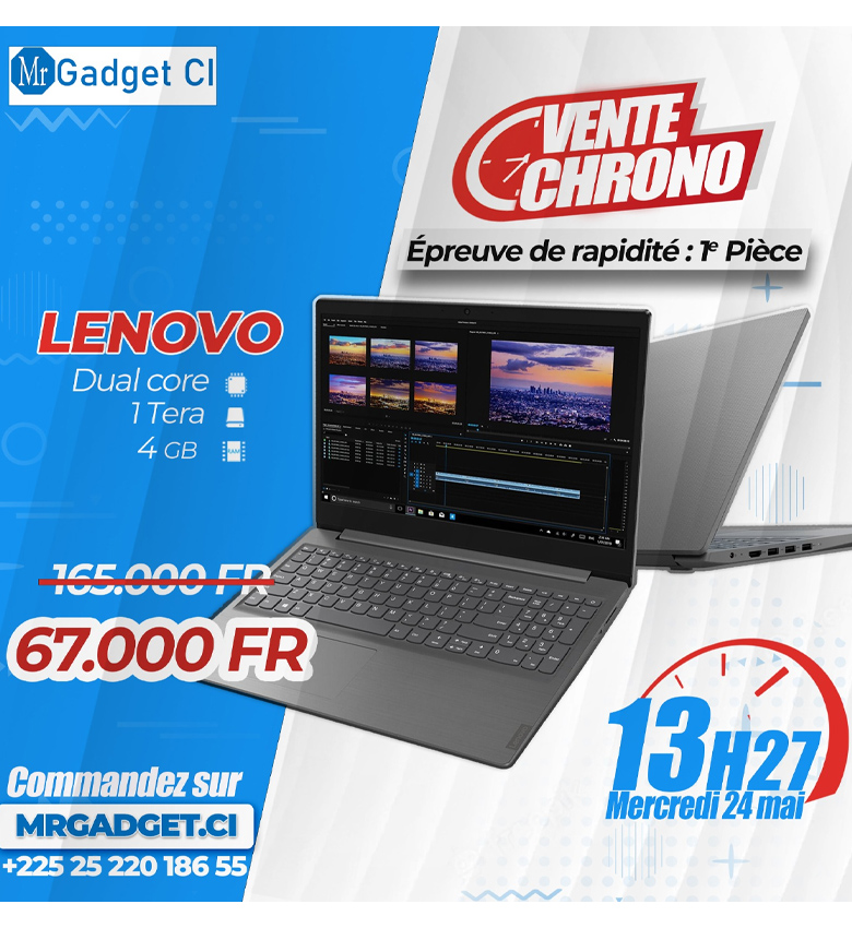 Lenovo V15 – PC portable – Dual Core – 4 Go – 1 To HDD – 15.6 Pouces