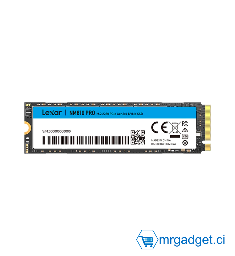 Lexar NM610PRO 1To SSD, M.2 2280 PCIe Gen3x4 NVMe 1.4 SSD 1To Interne, Jusqu'à 3300 Mo/s en Lecture, 2600 Mo/s en écriture, 3D NAND Flash Disques pour Notebook, Desktop, PC