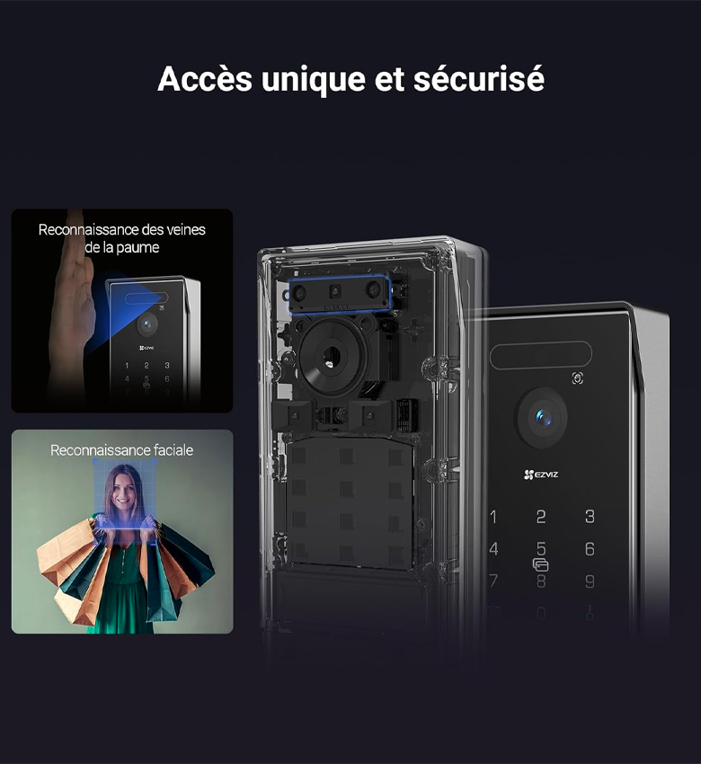 EZVIZ HP7 Pro  4K Visiophone Connecté Interphone Vidéo, 8 Pouces Moniteur Tactile, Reconnaissance Paume/Visage, Unlock à Distance, 2 Fils, Détection Humaine, Option RFID, Étanche, WiFi bi-Bande