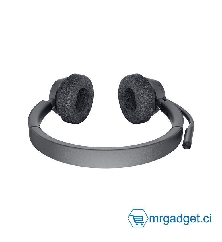 Dell Casque stéréo Pro WH3022, panneau de contrôle avec contrôle d'appel, micro perche, bandeau réglable, coussinets d'oreille, noir