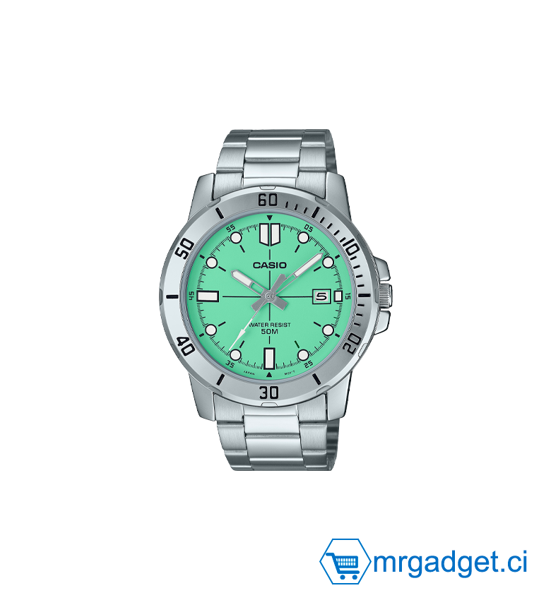 Montre Casio Enticer Montre Homme MTP-VD01D-3E1VUDF - Design Élégant avec Bracelet en Acier Inoxydable, Cadran Analogique Sea Green, Résistance à l'Eau