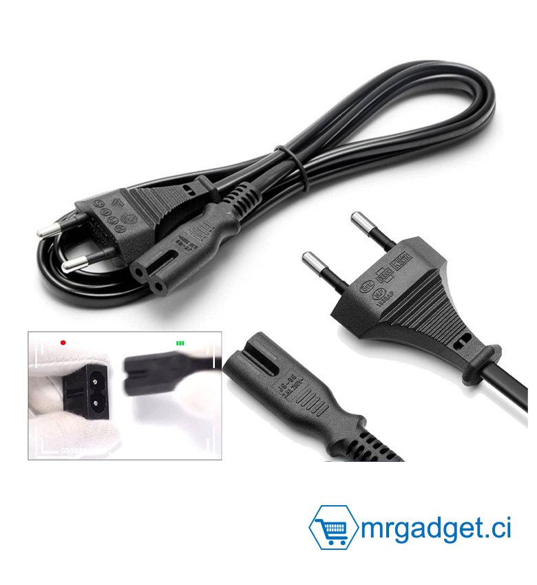 Câble d'alimentation AC 2 Broches EU - Pourc PC,, Console de jeu PS3 PS4 PS5, imprimante, monitor...