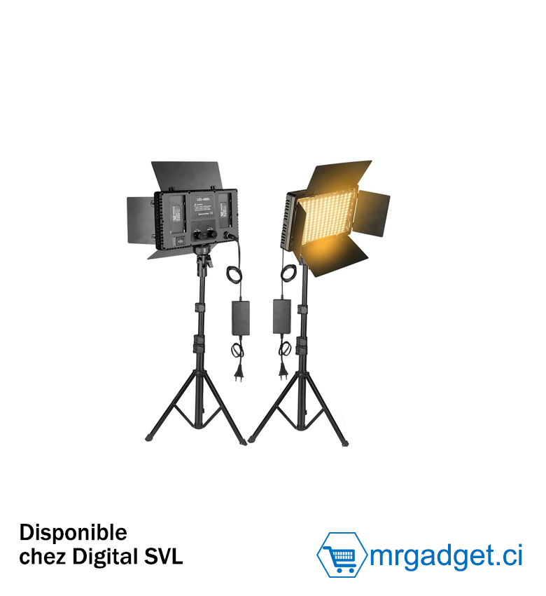 Lampe - Lumière de studio photo LED U800 pour éclairage vidéo en direct de jeu Lampe 50 W (3200-5500 K ) - éclairage Blanc & chaud - Branchement Secteur avec 2 slots batteries (vendu séparément ) - fourni avec Trepied - MT-75