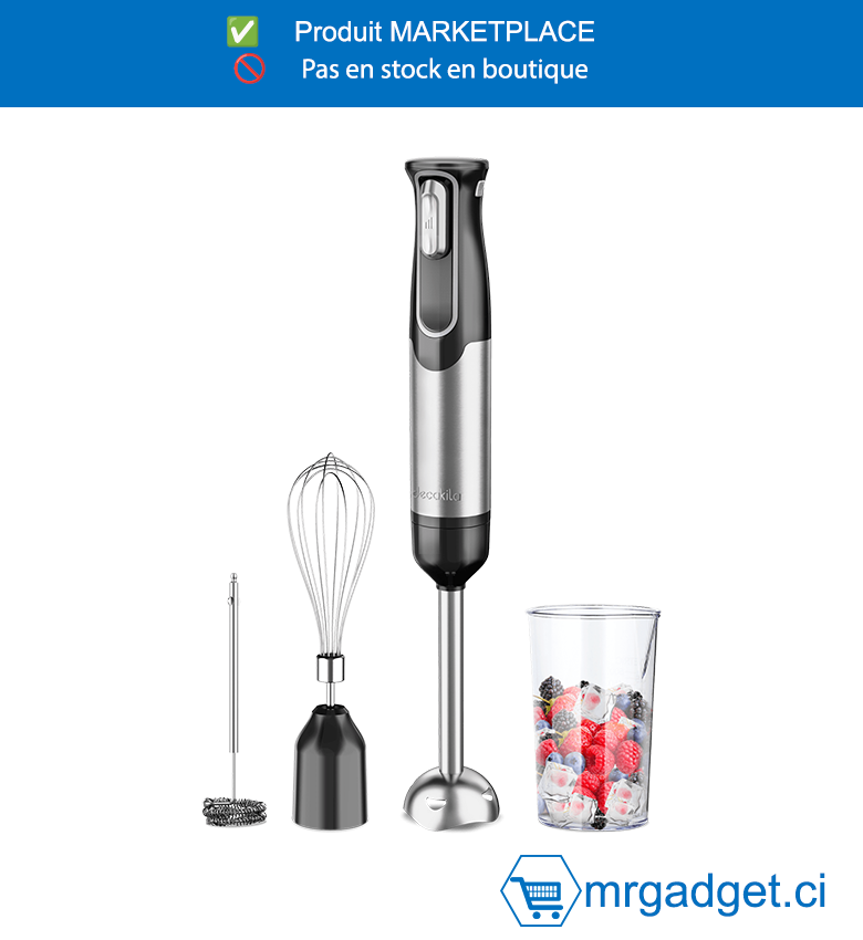 DECAKILA- KMJB024B-  MIXEUR PORTABLE  PLONGEANT SANS FIL NOIR  100W 4EN1 ,Tige de mélange d'arbre SUS à 2 vitesses,nclure: 1 fouet 1 tasse à mesurer 1 mousseur à  lait 1 ligne de chargement USB Emballé par boîte  de couleur