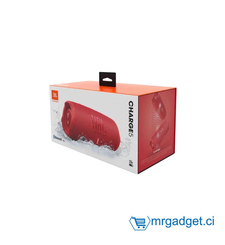 JBL Charge 5 – Enceinte portable Bluetooth avec chargeur intégré – Son puissant et basses profondes – Autonomie de 20 hrs – Etanche à l’eau et à la poussière –Rouge (Red)