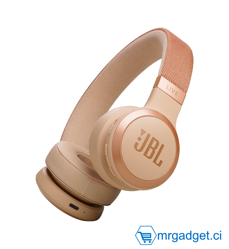 JBL Live 670NC Casque supra-auriculaire, Bluetooth 5.3, connexion multi-source, Réduction de Bruit Adaptative et Smart Ambient, jusqu'à 65 heures d'autonomie, couleur : Maron Sable