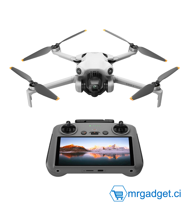 DJI Mini 4 Pro (DJI RC 2), mini-drone pliable avec caméra vidéo 4K HDR pour adultes, moins de 249 g, autonomie de vol de 34 minutes, distance de transmission vidéo maximale de 20 km, détection de vision omnidirectionnelle