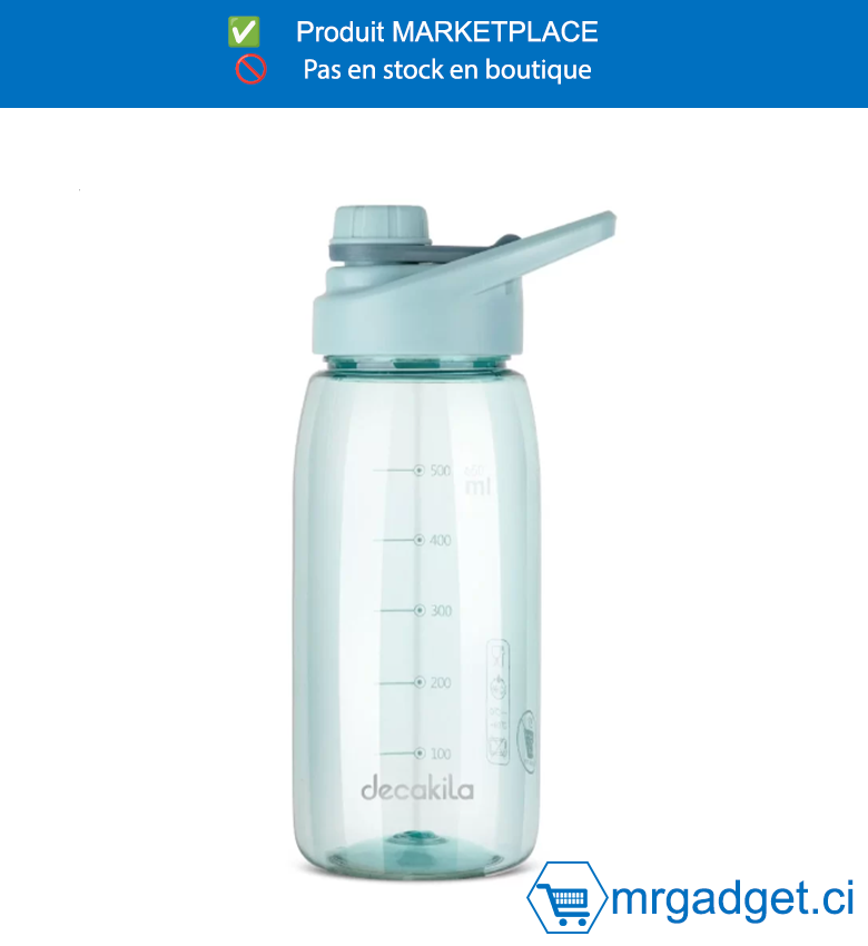 DECAKILA- KMTT025L-GOURDE A EAU EN  PLASTIQUE 650mL/100g -200*75mm, sans BPA. Avec un design étanche,  vous pouvez mettre la bouteille dans votre sac à  dos en toute sécurité. Détachable et lavable,  facile à nettoyer. Emballé dans un sac en  plastique.