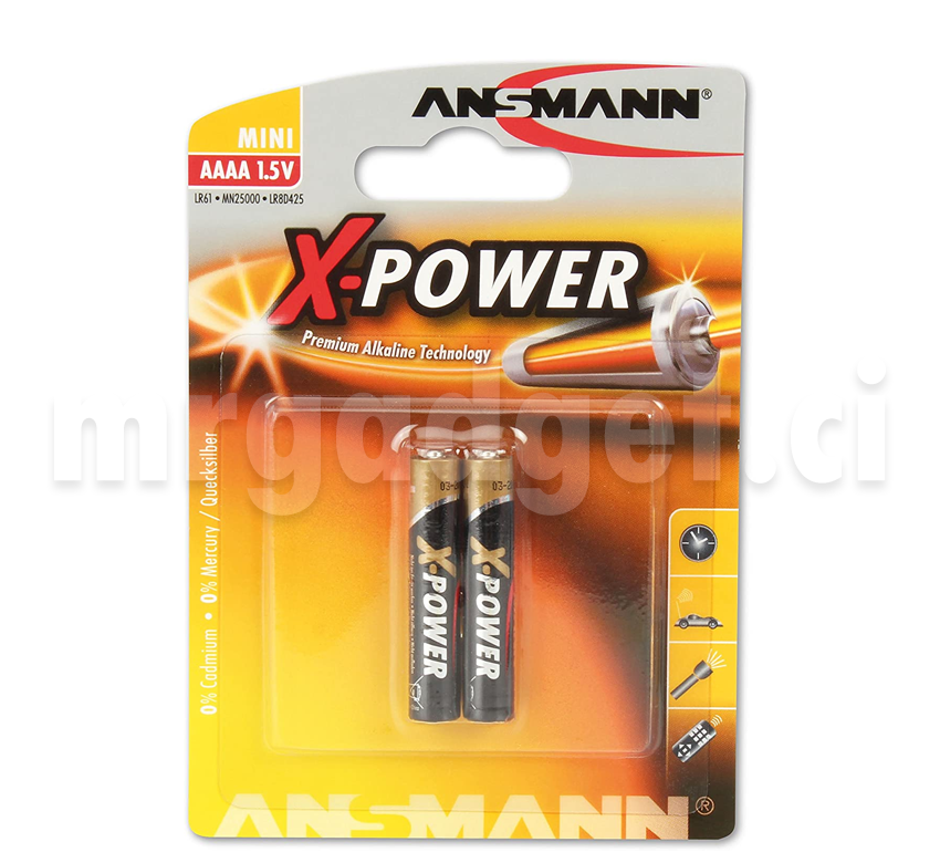 ANSMANN X-POWER Pile alcaline spéciale AAAA 1,5 V, pack de 2 (LR8D425), conçue pour une utilisation dans les stylos numériques, dispositifs médicaux et phares