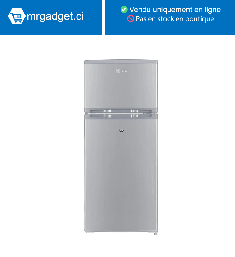 Réfrigérateur combiné ATL – 118L – 02 portes – inox gris