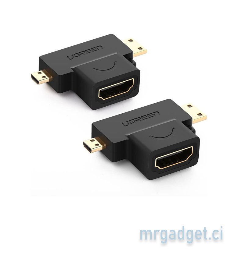 UGREEN 2-en-1 Adaptateur Mini HDMI et Micro HDMI Mâle vers HDMI Femelle Plaqué Or pour Smartphones, Tablettes et Appareils Photo, etc. - Paquet de 2   #10024