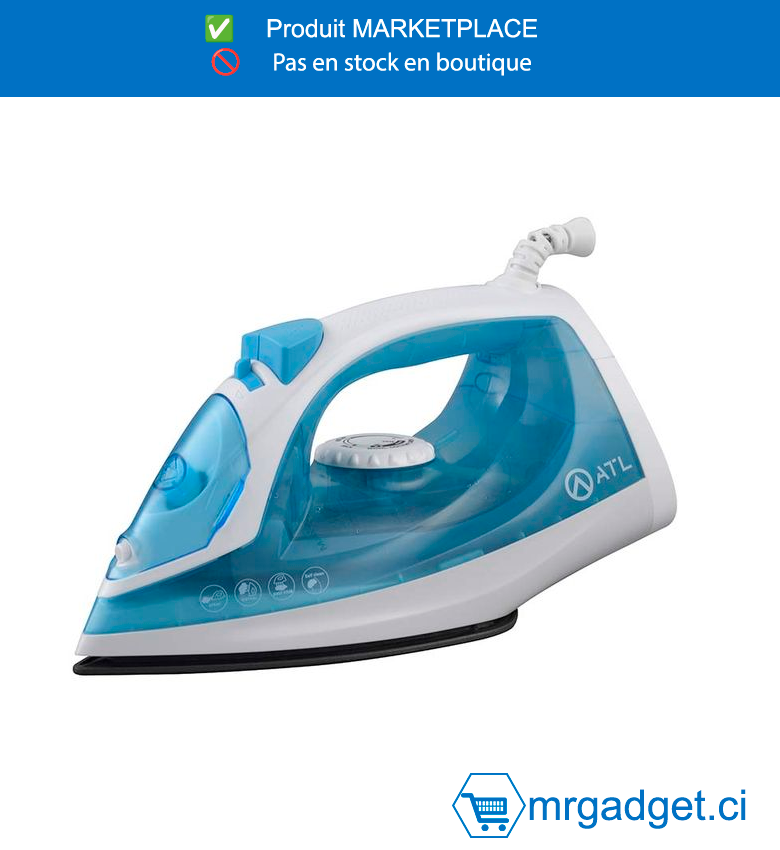 Fer à Repasser ATL A Vapeur 1200w - Bleu Blanc -  Fonction Self Cleaning - Cordon Flexible 360° - Protection Contre Surchauffe (12 Pc -Crt) - ATL-SW103