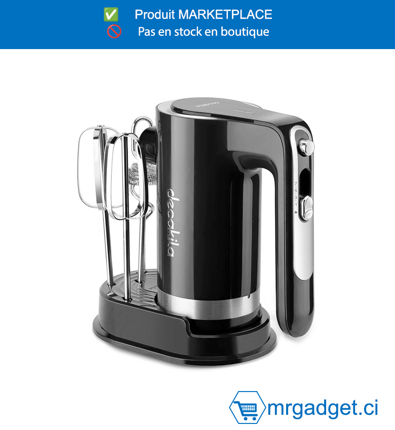 DECAKILA- KMMX006B-BATTEUR ELECTRIQUE NOIR  SANS FIL AVEC BASE 90W ,Avec conception autonome pour plus de  commodité de stockage Avec fonction de  stockage  Inclure: 2 bâtons de fouet 2 crochets de batteur