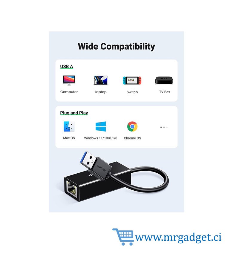 Adaptateur Wifi sans fil pour PC, port réseau de type c à Rj45,  convertisseur LAN réseau 1000mbps compatible avec Windows Android