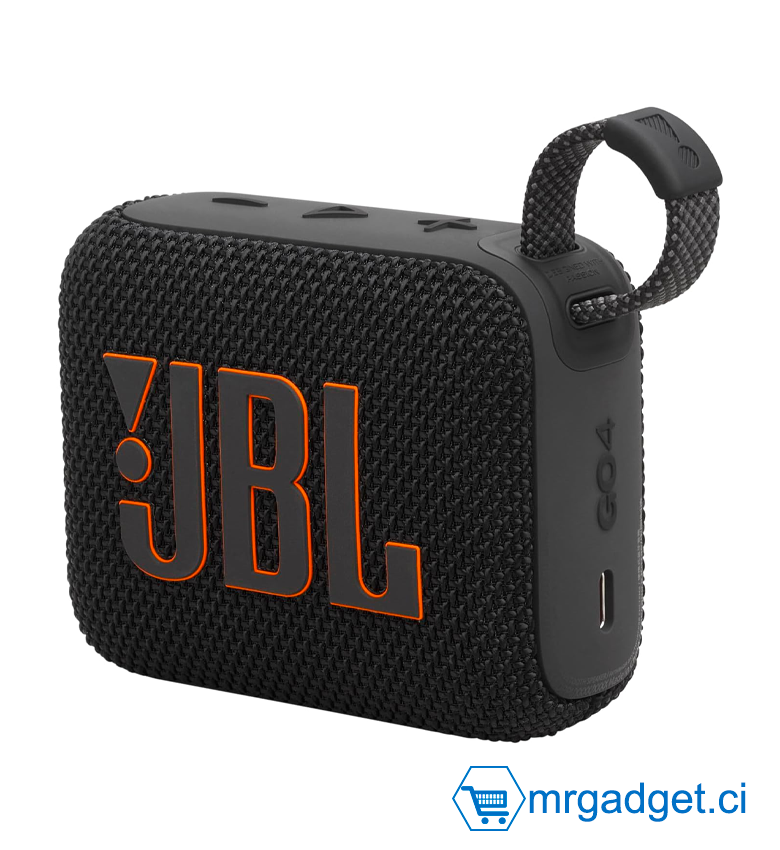 JBL GO 4, Enceinte Bluetooth Ultra-Portable, Son Pro, Basses percutantes, 7 Heures d'autonomie, Fonction Playtime Boost, résistante à l'eau et à la poussière IP67, en Noir