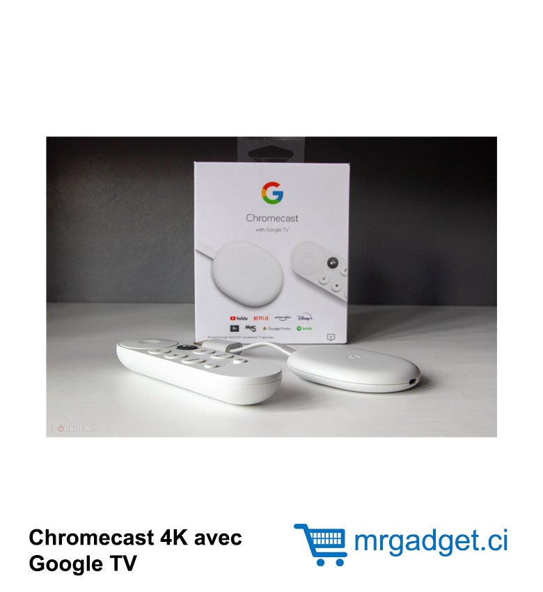 Chromecast 4K avec Google TV  (indépendant de votre smartphone ) - Vos divertissements en Streaming sur Votre téléviseur avec Commandes vocales - Regardez des Films, des séries, la télévision en Direct et Netflix Jusqu’en 4K HDR Snow
