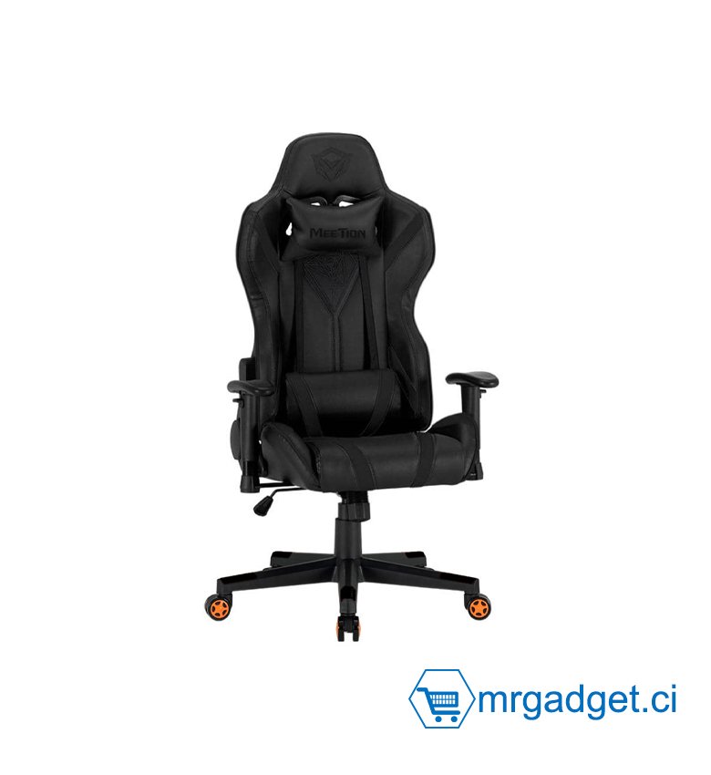 Meetion CHR15 Black Edition - Chaise de bureau - Fauteuil de Bureau Confortable Pivotant 360 degrés - Hauteur réglable avec Dossier inclinable à 180 ° - Accoudoir et Repose-tête - Noir