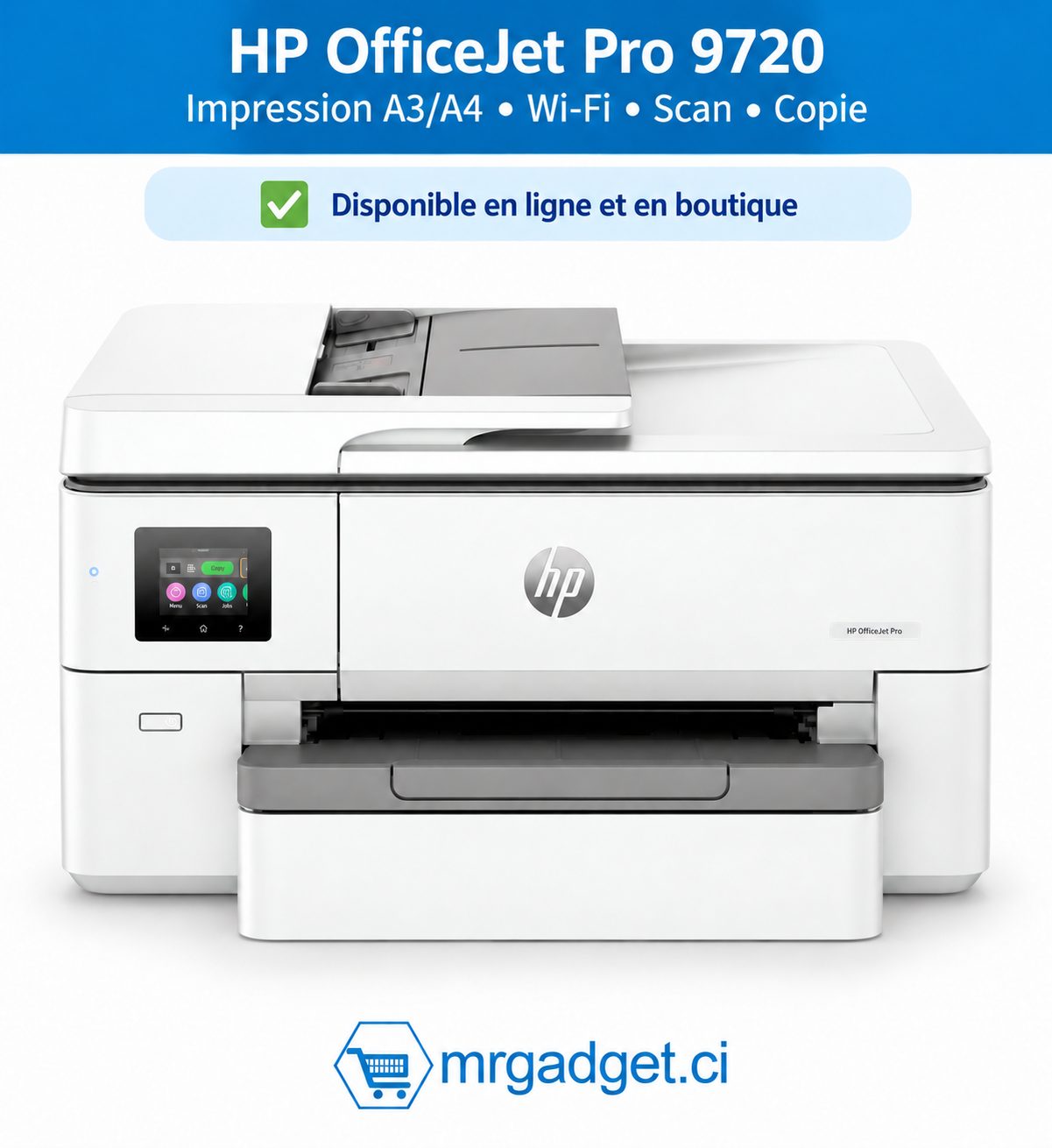 HP OfficeJet Pro 9720 – Imprimante Multifonction Jet d’Encre Couleur A3/A4 Wi-Fi, Scanner et Copie