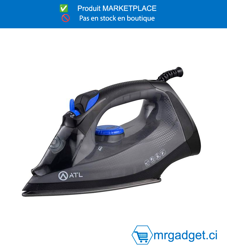 ATL Fer A Repasser Atl A Vapeur 1200W - Noir Gris - Fonction Self Cleaning - Cordon Flexible 360° - Protection Contre Surchauffe (10 Pc - Crt) - ATL-SW639