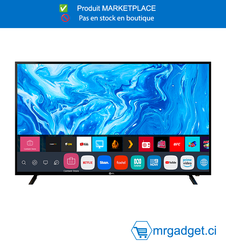 TV LED ATL 65"-  Smart TV - Android 12 - 4k UHD - Frameless - HDR 10 - Screencast - Bluetooth - Décodeur Intégré – ATL-65V7S