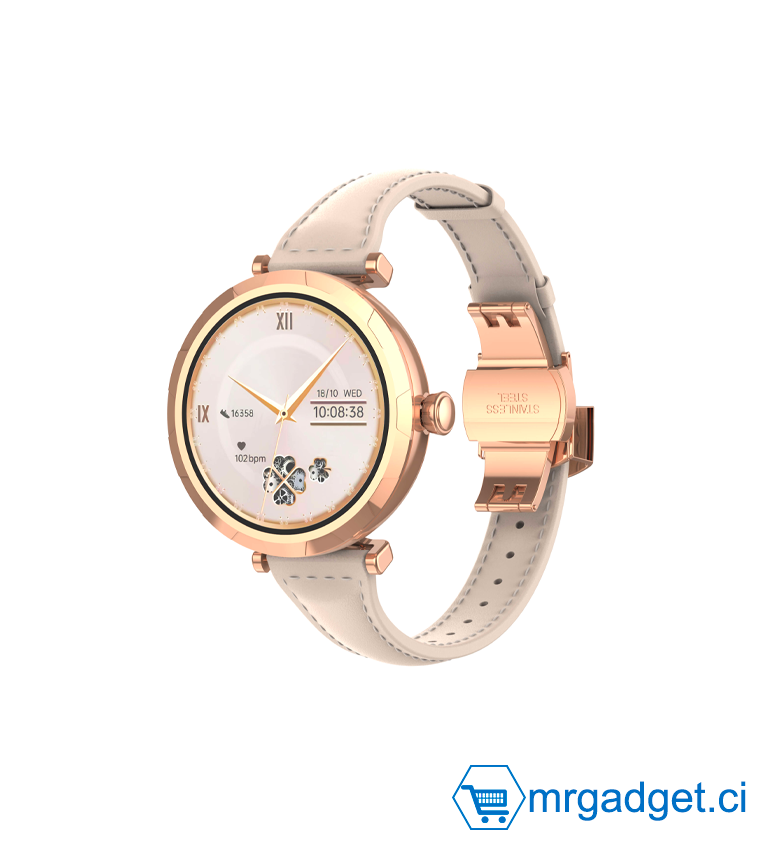 Montre connectée LDNIO SW02 Femme : Écran AMOLED (1.19"), appels Bluetooth, suivi santé/activité, étanche IP68. Compatible  iOS 9.0+, Android 5.0+, Harmonyos 2.0+ - Or