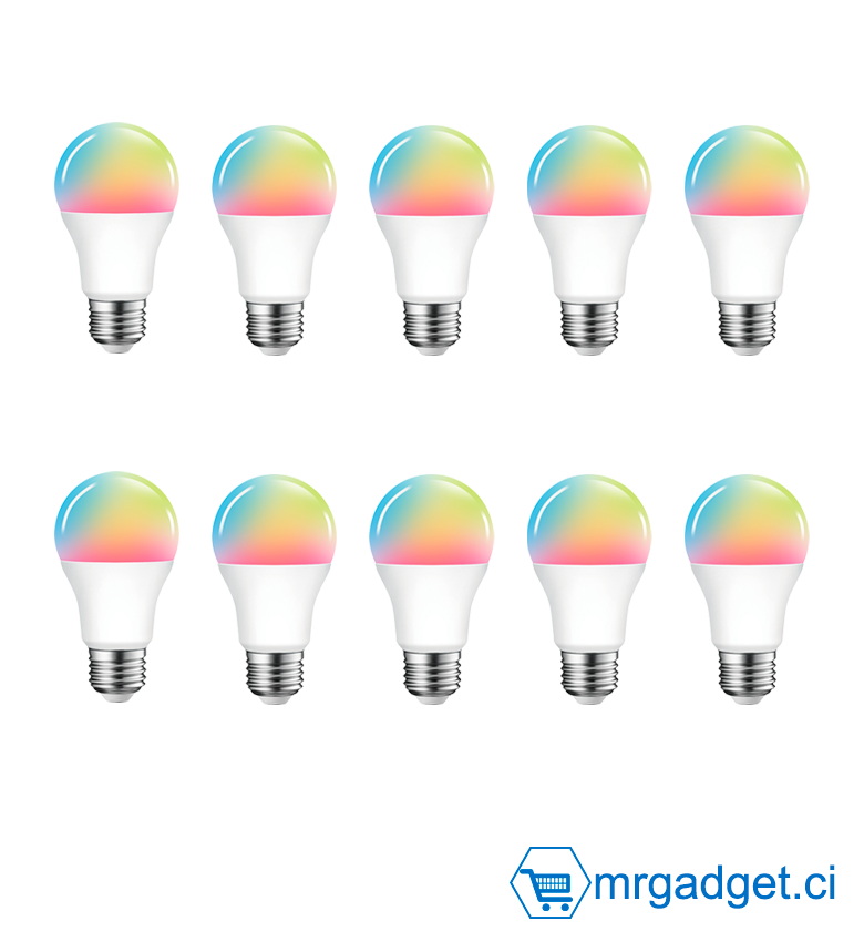 EZVIZ LB1 Lot de 10 pièces Couleur Ampoule Intelligente Wifi Led Smart Bulb E27 8W, Compatible Avec Alexa, Google Home, Dimmable, Contrôle à Distance par App, Commande Vocale, Aucun Hub Requis, 1 pack multicolore