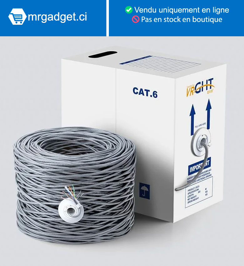 Câble de Réseau Ethernet 305m| Câble d'installation | CAT6, CCA, UTP, RJ45 | LAN Gigabit | Internet Haut Débit | PC, Switch, Routeur, Modem, Commutateur (305 Mètres, Gris)