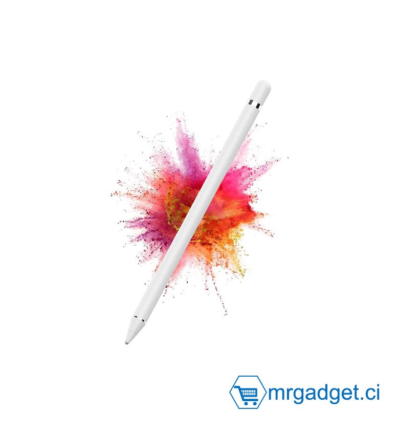 Stylet actif universel blanc pointe fine 1,5 mm compatible avec Apple iPad iPhone Samsung tablettes, sur iOS et Android écran tactile capacitif, prise de notes manuscrite dessin sans décalage saut, rechargeable