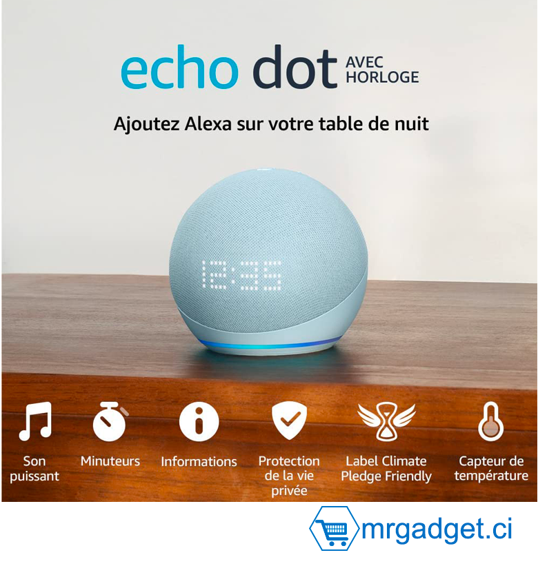 Enceinte intelligente Echo Dot 5e génération avec horloge