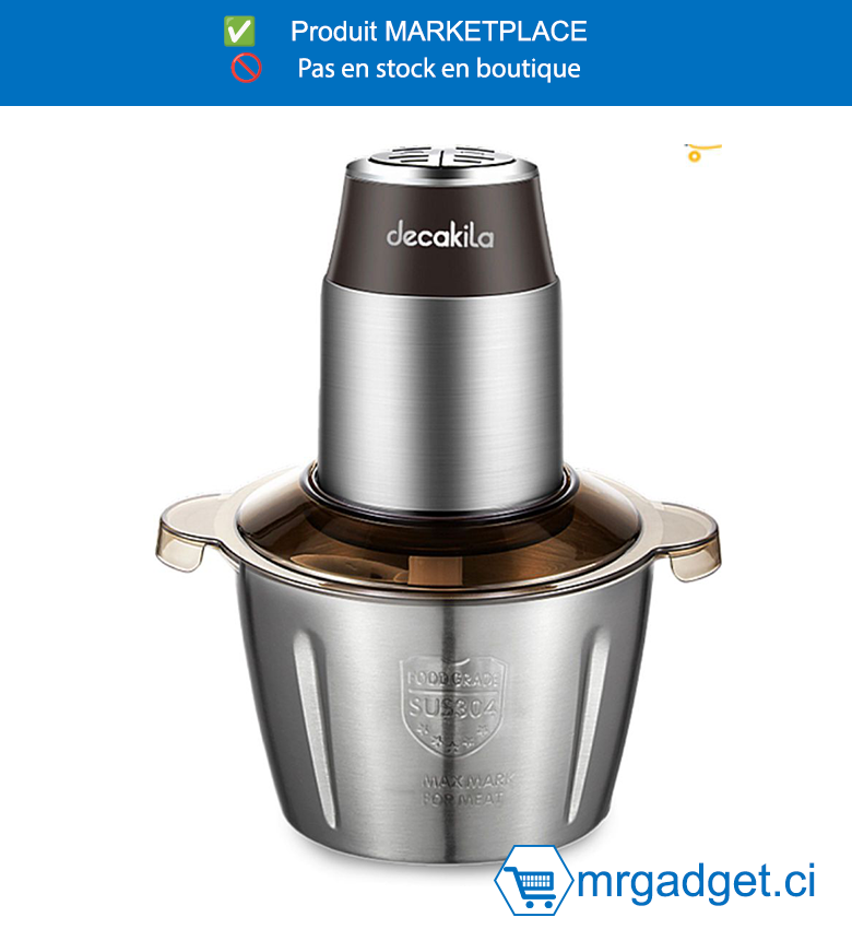 DECAKILA- KEMG016M- HACHOIRE ELECTRIQUE  350W/2,5L,  Moteur en cuivre pur  Avec bol SUS304  Corps en acier inoxydable  2 vitesses de contrôle  Bouton tactile avec impulsion pour un contrôle